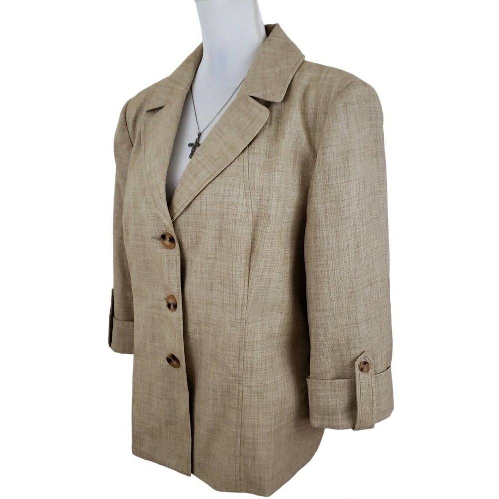 Danillo ~Woman Size 16~ Beige Button Down Lined Blazer Jacket 3/4 Sleeve.